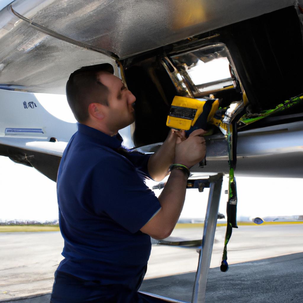 Person performing aircraft maintenance tasks