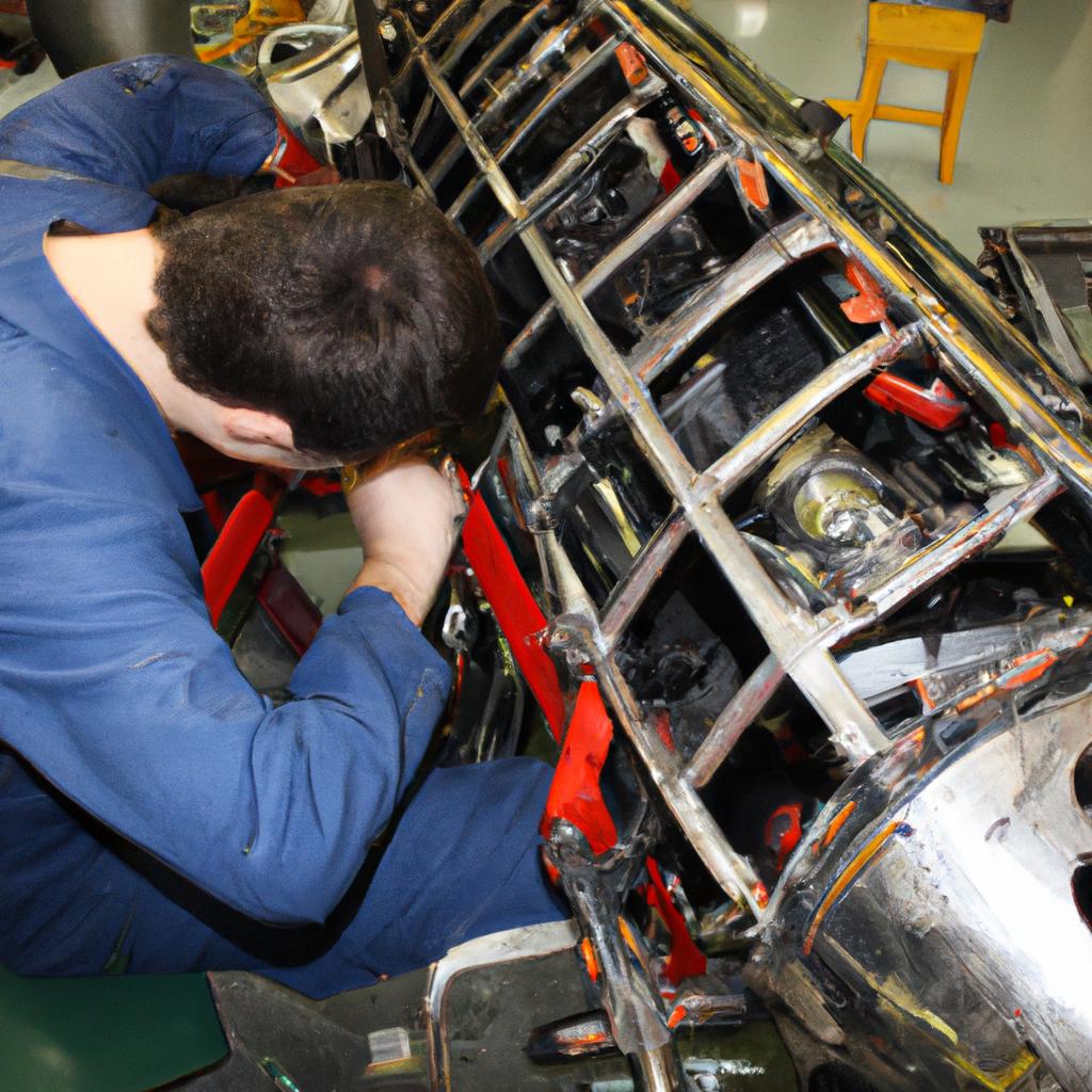 Person working on aircraft components