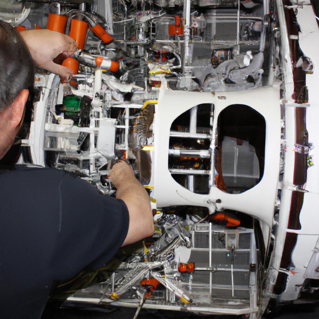 Person working on spacecraft engine