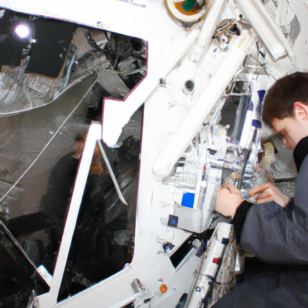 Person working on spacecraft technology