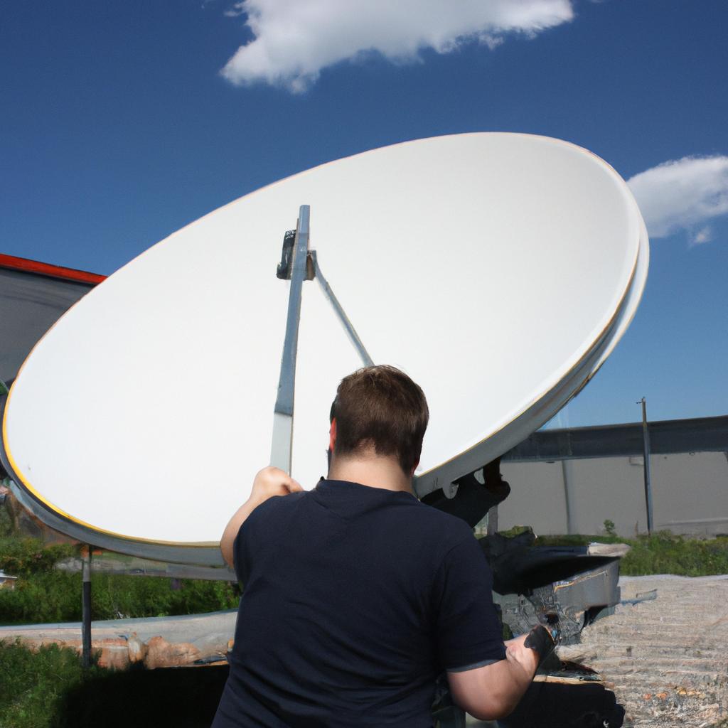 Person working with satellite equipment